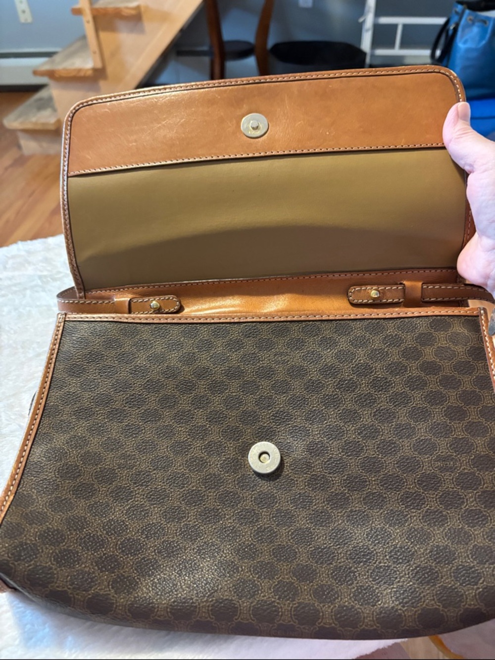 Celine Brown Monogram Canvas Toiletry Clutch with Tan Leather Trim - Picture 7 of 11